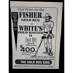 Fisher Gold Bug King Print Ad Vintage 90s Salt Lake City Utah Metal Detectors